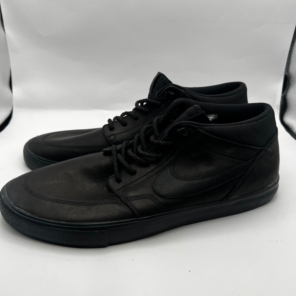 Nike SB Portmore II Solar Mid Triple Black Leather Skate Shoes 923199-001 sz 13